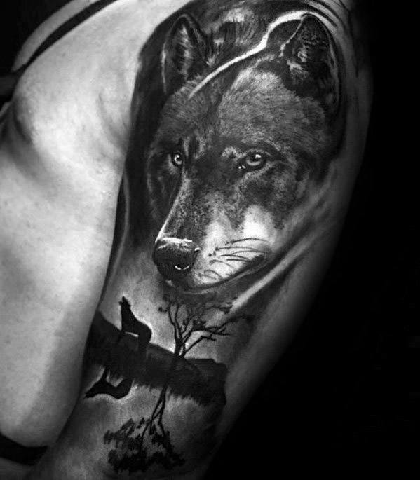 3d Half Sleeve Heavily Shaded Sick Wolf Male Tattoos