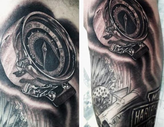 3d Harley Davidson Spedometer Mens Arm Sleeve Tattoo