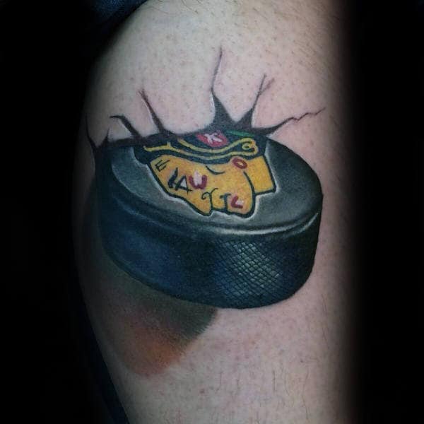 3d Hockey Puck Mens Arm Tattoo Ideas