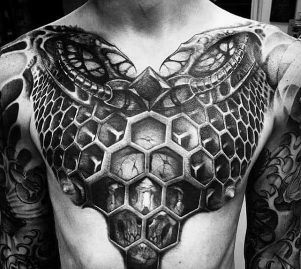 3d Honeycomb Skull Guys Coolest Tattoos On Chest