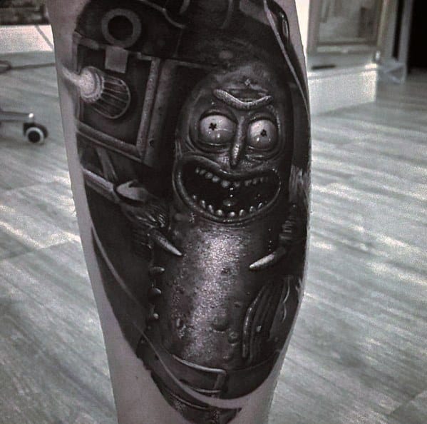 3d Hyper Realistic Leg Pickle Rick Themed Tattoo Ideas