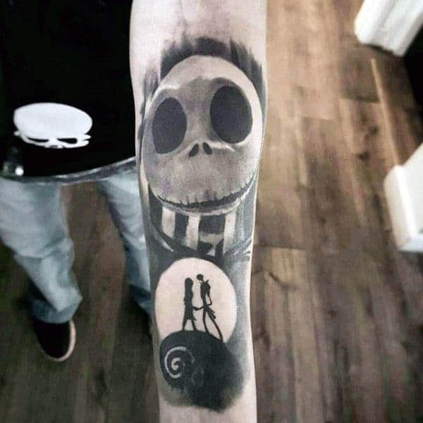3d Jack And Sally Moon Night Before Christmas Inner Forearm Tattoo