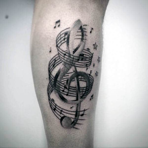 Clef with music notes, modern Tribal Tattoo Style. 
