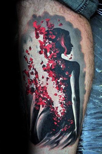 3d Leg Mens Red And Black Tattoo