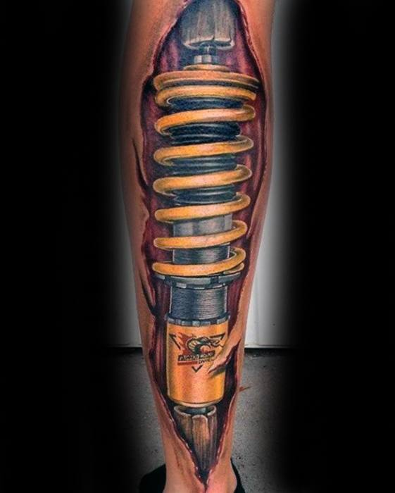50 Suspension Tattoo Designs For Men - Shock Absorber Ideas