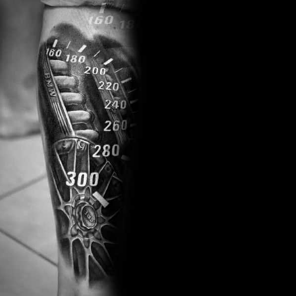 3d Male Bmw Engine And Wheel Themed Tattoos