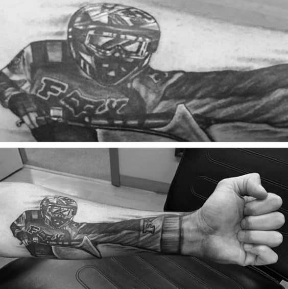 3d Mens Forearm Motocross Tattoo Design
