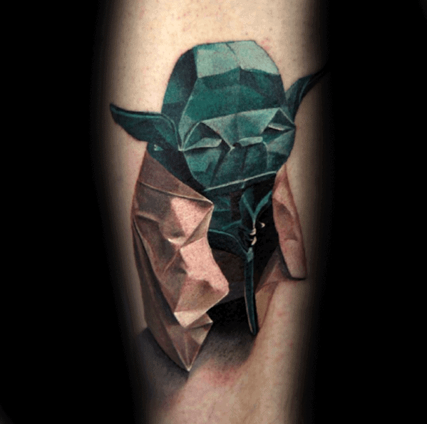 3d Mens Geometric Yoda Tattoo On Forearm
