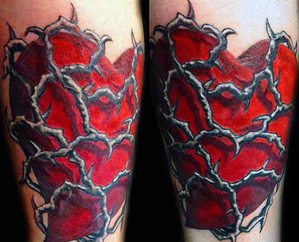 3d Mens Heart Thorns Forearm Tattoo
