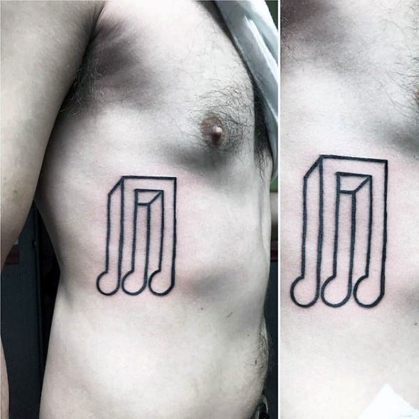 3d Mens Music Note Rib Cage Side Tattoos