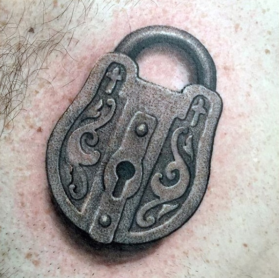 3d Mens Realistic Decorative Lock Chest Tattoos