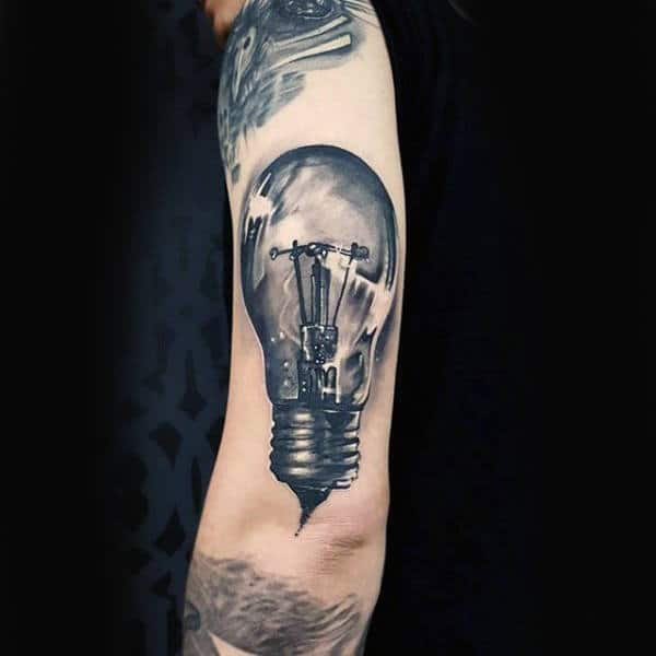 3d Mens Realistic Light Bulb Arm Tattoo Design Inspiration