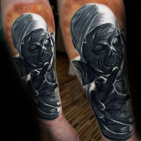 3d Mens Realistic Mummy Forearm Sleeve Tattoo