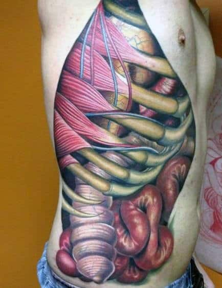 3d Mens Rib Cage Side Inner Body Muscle And Bones Tattoos