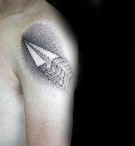 3d Mens Shaded Paper Airplane Upper Arm Tattoo Ideas