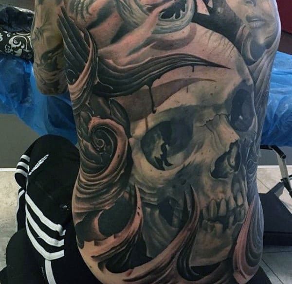 3d Mens Skull Modern Tattoo On Back