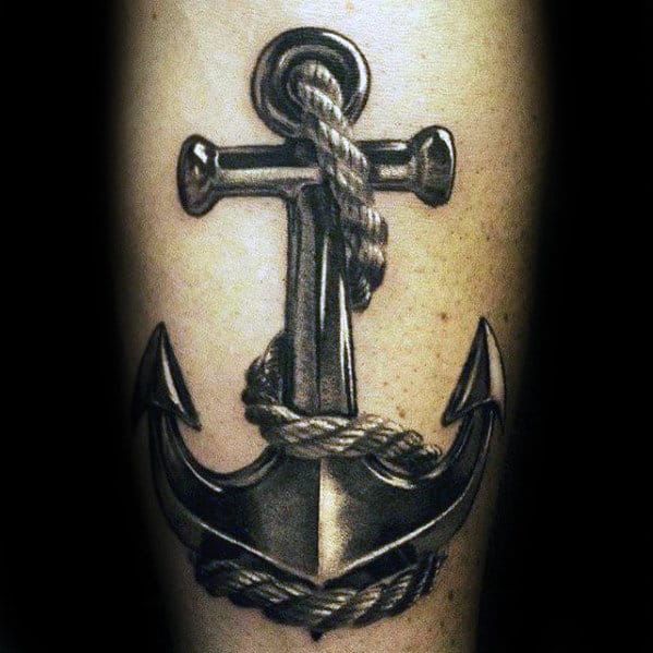 3d Metallic Anchor Guys Realistic Inner Forearm Tattoo