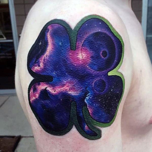 3d Outerspace Four Leaf Clover Mens Incredible Tattoo On Upper Arm