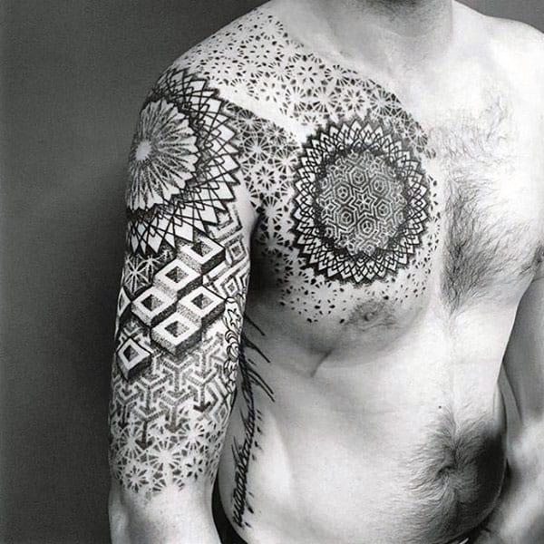 3d Pattern Pointillism Mens Half Sleeve Tattoo