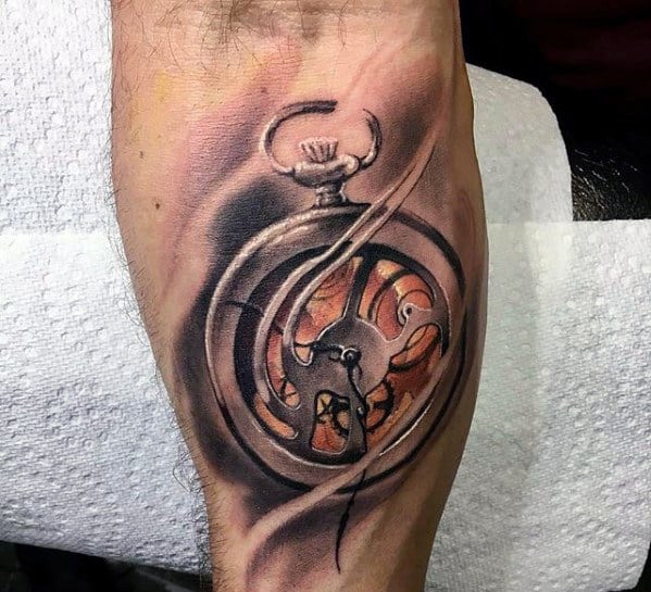 3d Pocket Watch Unique Mens Inner Forearm Tatto