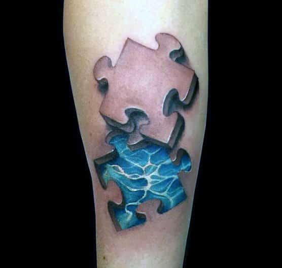 3d Puzzle Water Tattoo Design For Males