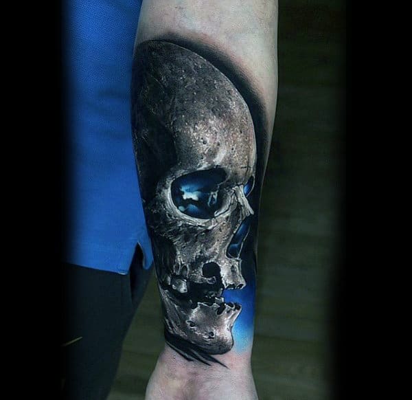 3d Realistic Awesome Blue Skull Wrist Tattoos For Guys