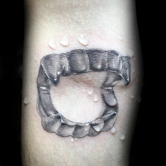 3d Realistic Ditch Elbow Crease Vampire Fangs Male Tattoos