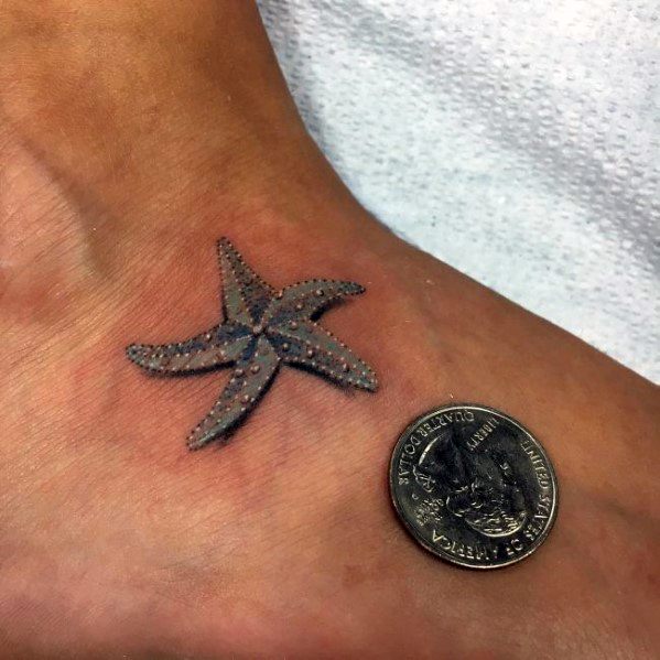 3d Realistic Foot Quarter Sized Starfish Tattoos For Men