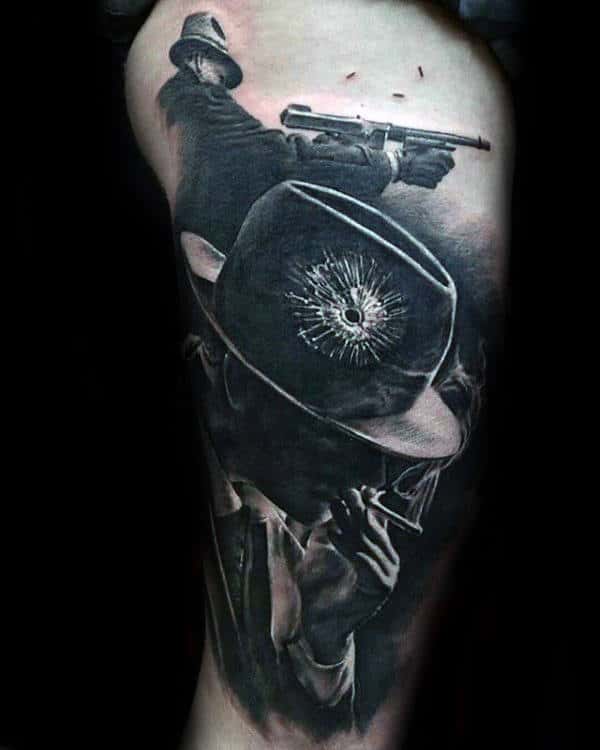 3d Realistic Gangster Mens Thigh Tattoos