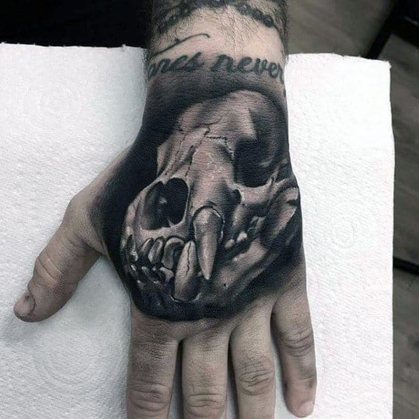 3d Realistic Guys Bear Skull Tattoo On Hands