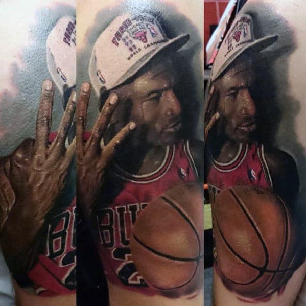 3d Realistic Guys Chicago Bulls Michael Jordan Tattoo Designs On Arm
