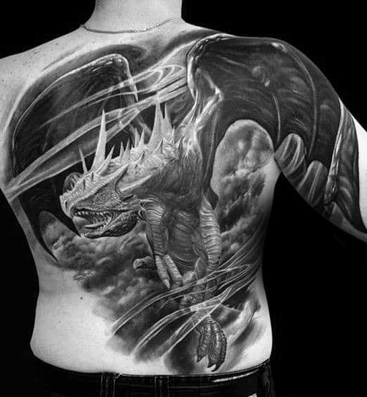 3d Realistic Mens Full Back Tattoo Of Dragon