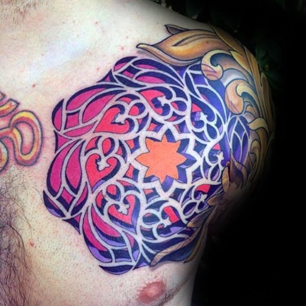 3d Realistic Mens Pattern Colorful Shoulder And Chest Tattoo