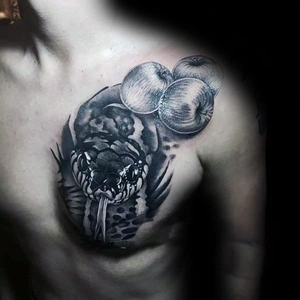 3d Realistic Mens Snake With Apples Mens Chest Tattoos