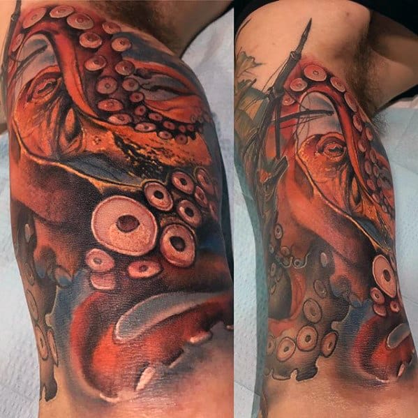 3d Realistic Octopus Tentacles Mens Arm Tattoo Designs