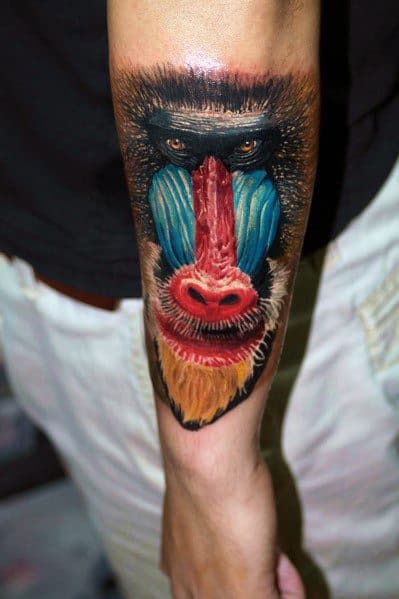 3d Realistic Outer Forearm Baboon Tattoo Design Ideas For Men