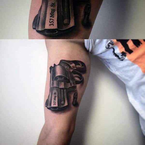 3d Realistic Revolver Gangster Mens Bicep Inner Arm Tattoos