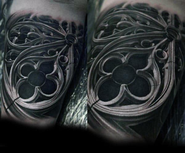 3d Realistic Stained Glass Window Tattoo On Bicep For Men