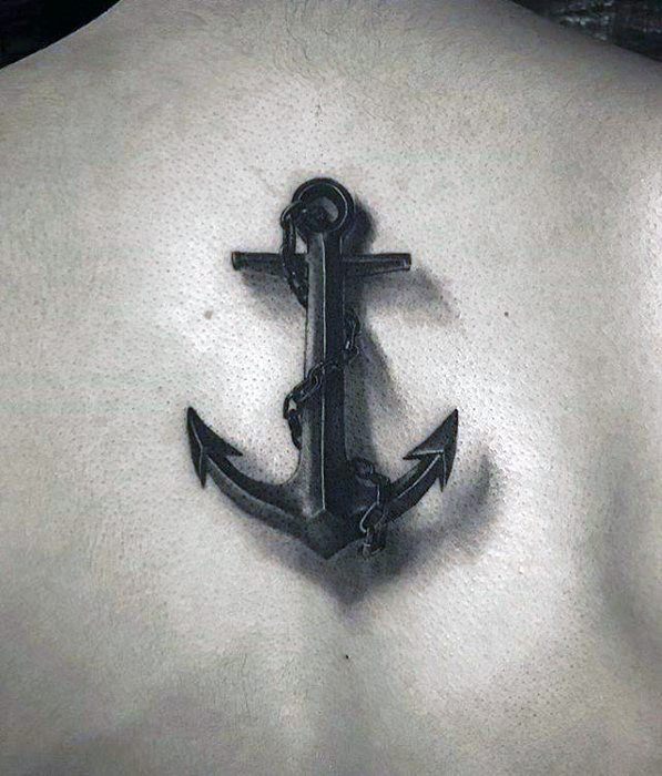 3d Realistic Unique Anchor Male Back Tattoo Ideas