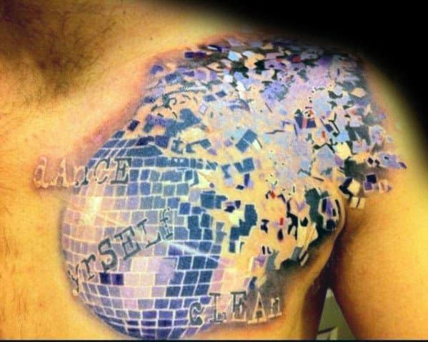 3d Realsitic Creative Disco Ball Tattoos For Guys On Chest