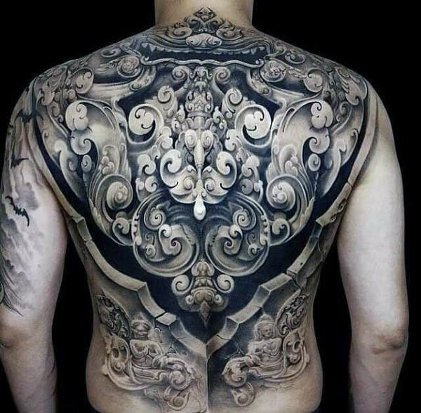 3d Renaissance Era Chandelier Design Tattoo Mens Full Back