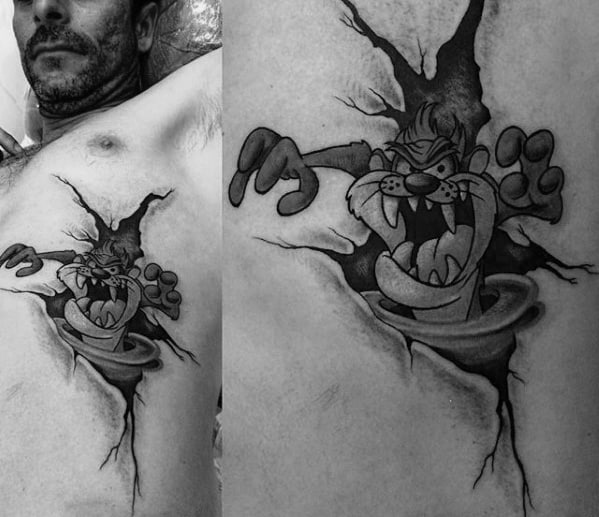 3d Rib Cage Side Amazing Mens Tasmanian Devil Tattoo Designs
