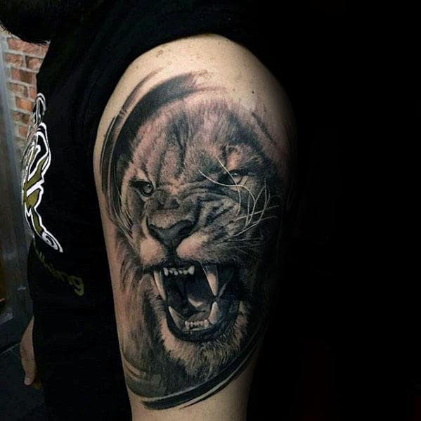 3d Roaring Lion Male Realistic Arm Tattoo Ideas