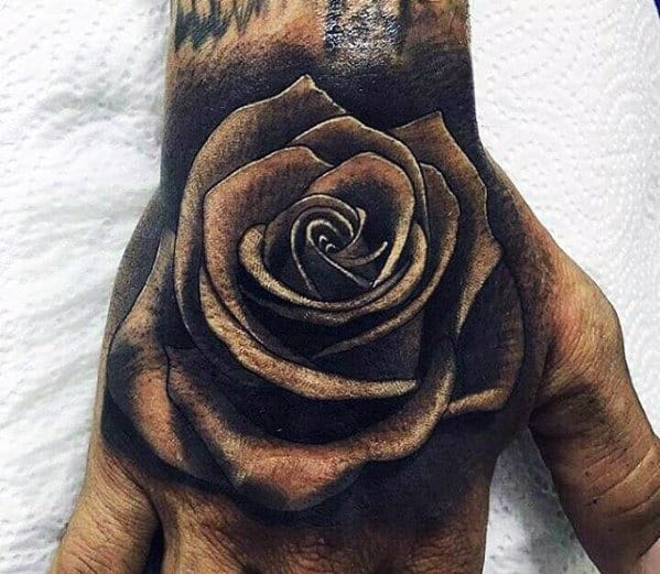3d Rose Flower Male Tattoo Ideas On Hand