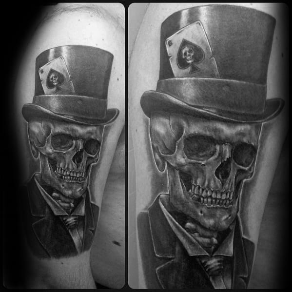 3d Shaded Arm Skull With Top Hat Guys Tattoo Ideas