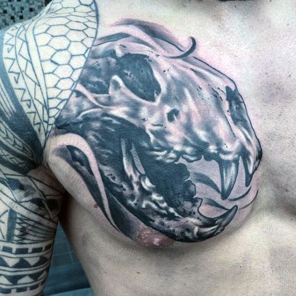 3d Shaded Mens Lion Skull Tattoo On Chest