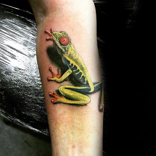 3d Shadow Frog Mens Realistic Forearm Tattoo Ideas