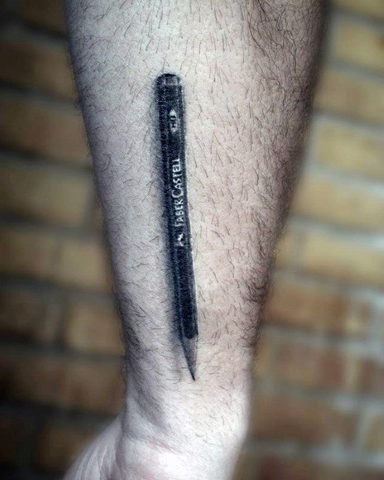 3d Side Of Forearm Mens Pencil Tattoo