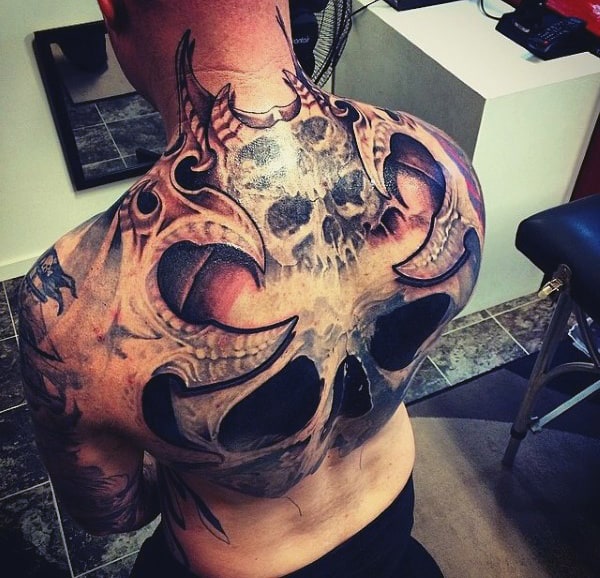 3d Skull Back Modern Male Tattoo Designs