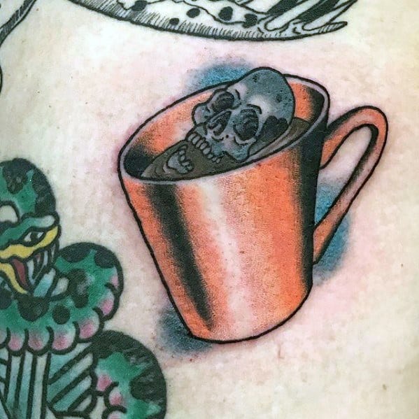 3d Skull Coffee Cup Tattoo Ideas For Males On Chest
